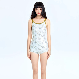 Vanliga蝴蝶印花连体泳衣女专业竞速三角泳装 收腹显瘦游泳馆专用