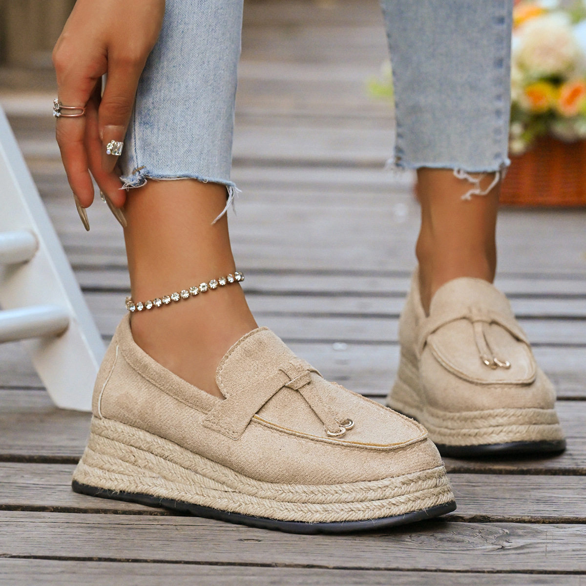 Espadrilles麻绳底坡跟渔夫鞋女