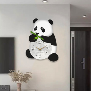 饰创意 工厂熊猫吃竹子挂钟客餐厅卧室房间钟表挂墙家用现代装