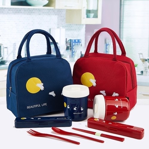 子馨日式手提饭盒袋餐具筷子勺子