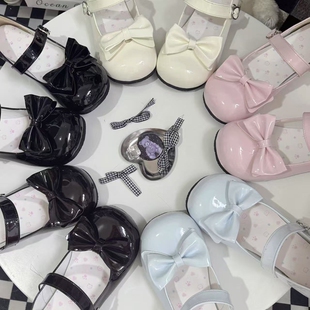 《小甜喵》宝藏妙妙屋授权洛丽塔甜美蝴蝶结大圆头中跟浅口小皮鞋