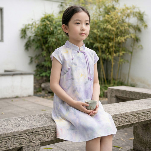 女童旗袍连衣裙古风新中式表演裙