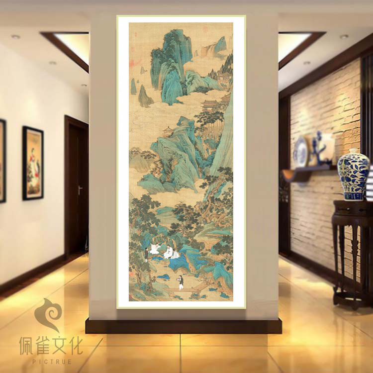 桃源仙境图装饰挂画客厅背景墙名家字画山水明代仇英有框油画布
