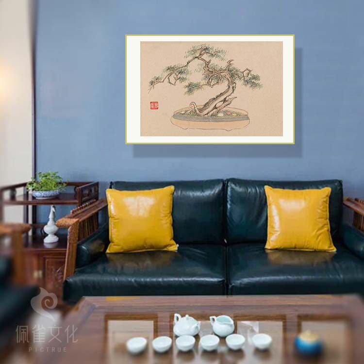 日式盆景盆栽挂画插花花艺培训玄关茶馆会馆有框装饰画客厅油画布