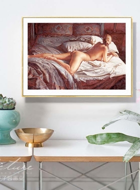 简约现代人体艺术水彩美女Steve Hanks酒店卧室有框装饰画油画布