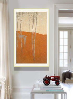 北欧发财鹿装饰画竖版林间鹿David Grossmann简约现代有框油画布