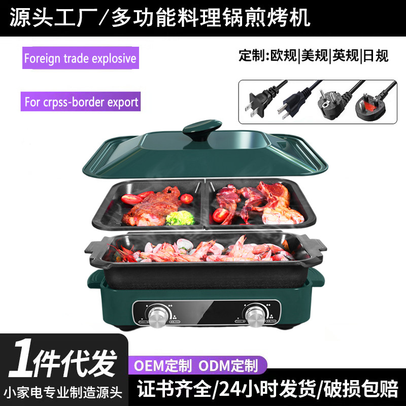 美规日规110V鸳鸯锅多功能料理锅电烤盘电火锅电烤锅出口小家电