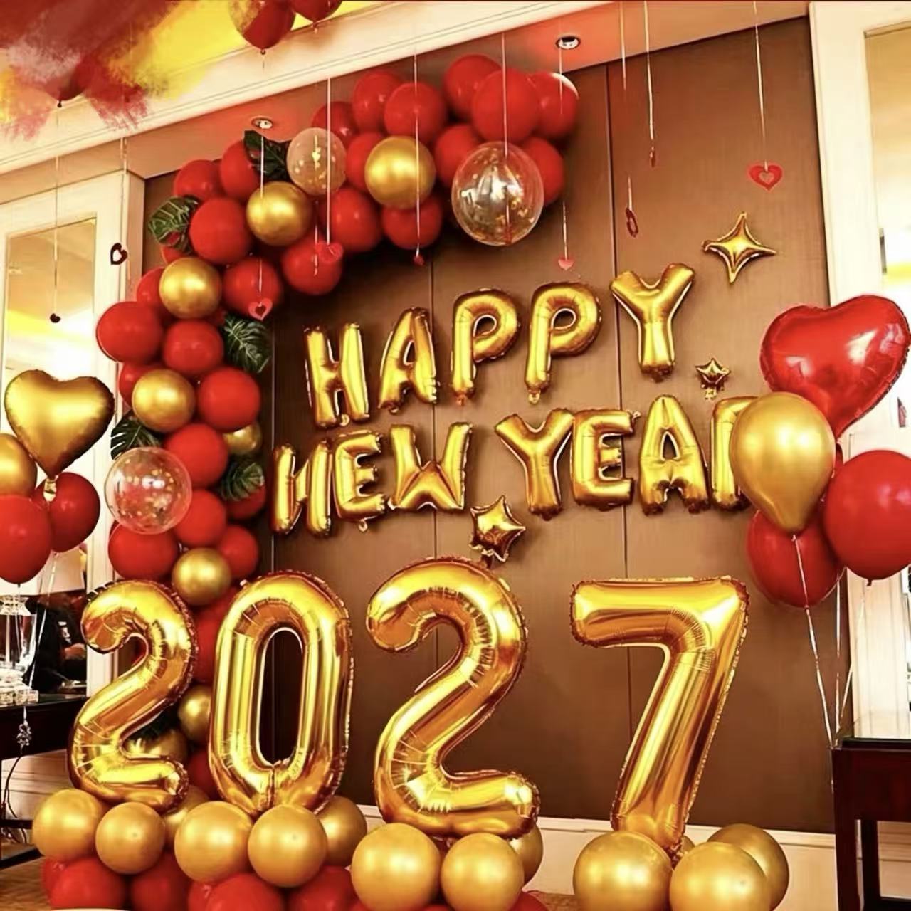 新年跨年2027年新年快乐字母气球装饰春节幼儿园教室年会场景布置