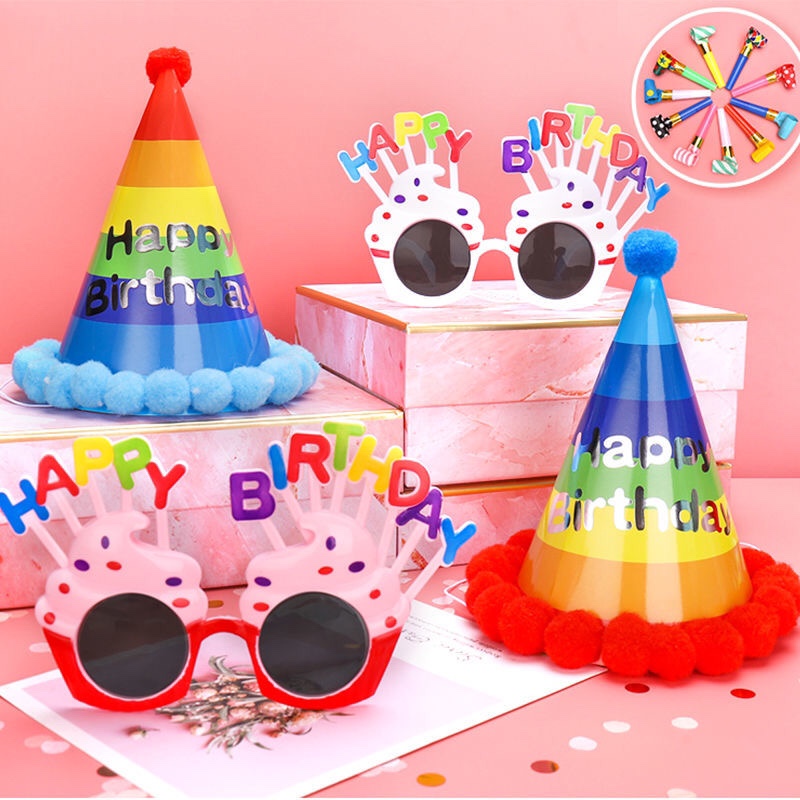 儿童宝宝创意尖角发光绒球生日帽