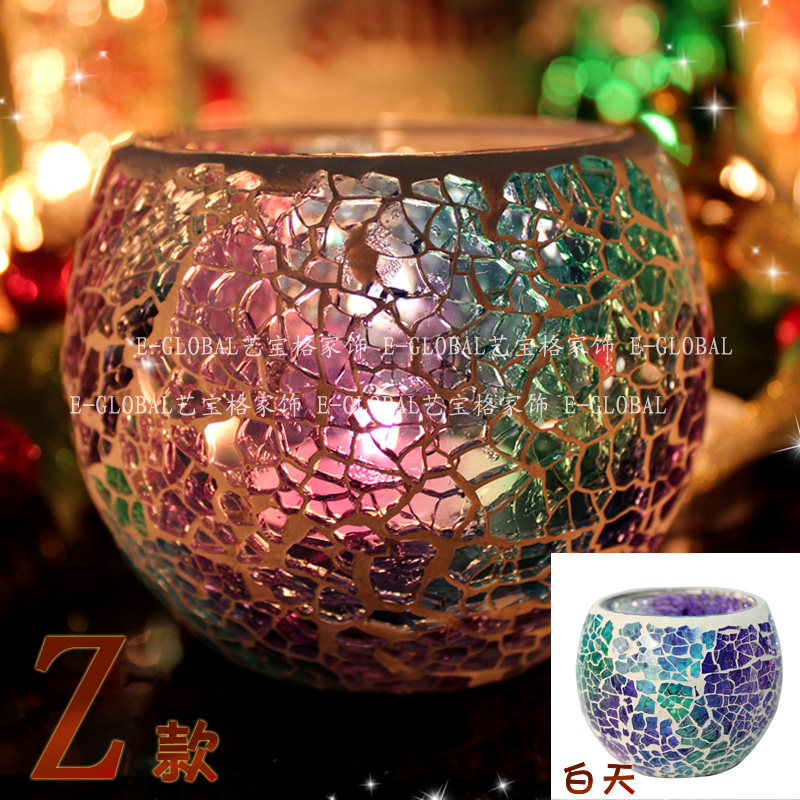 3只包邮马赛克玻璃烛台欧式烛光晚餐创意婚庆蜡烛杯道具餐桌摆件