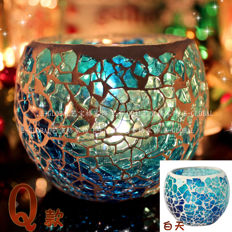 3只包邮马赛克玻璃烛台欧式烛光晚餐创意婚庆蜡烛杯道具餐桌摆件