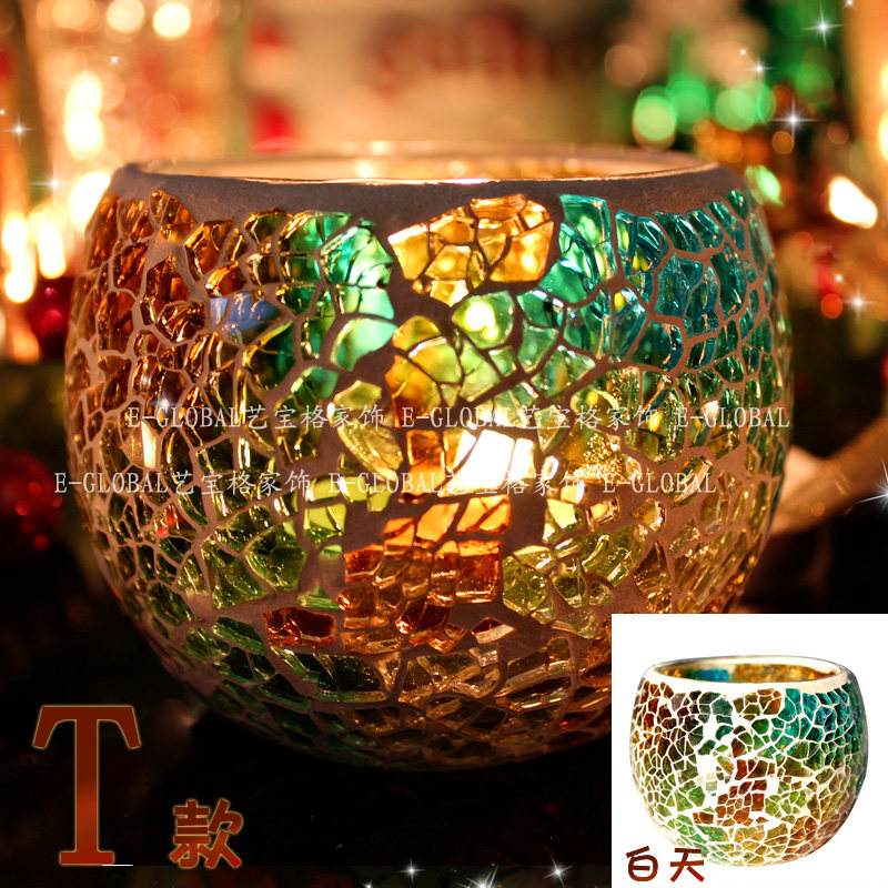 3只包邮马赛克玻璃烛台欧式烛光晚餐创意婚庆蜡烛杯道具餐桌摆件