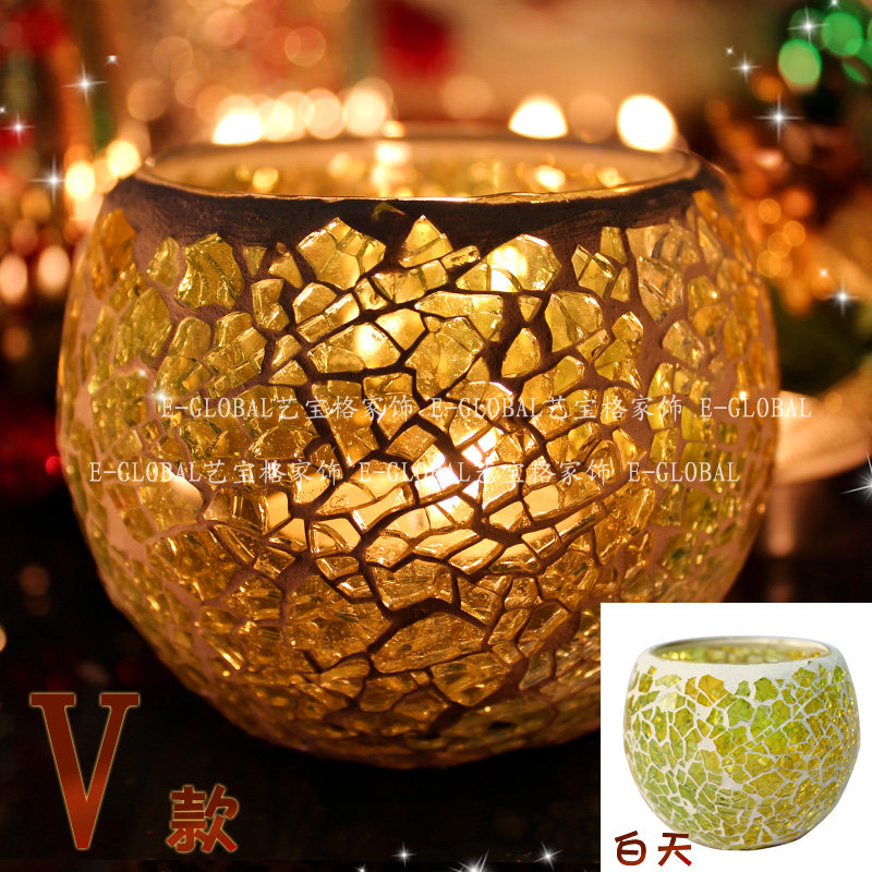 3只包邮马赛克玻璃烛台欧式烛光晚餐创意婚庆蜡烛杯道具餐桌摆件