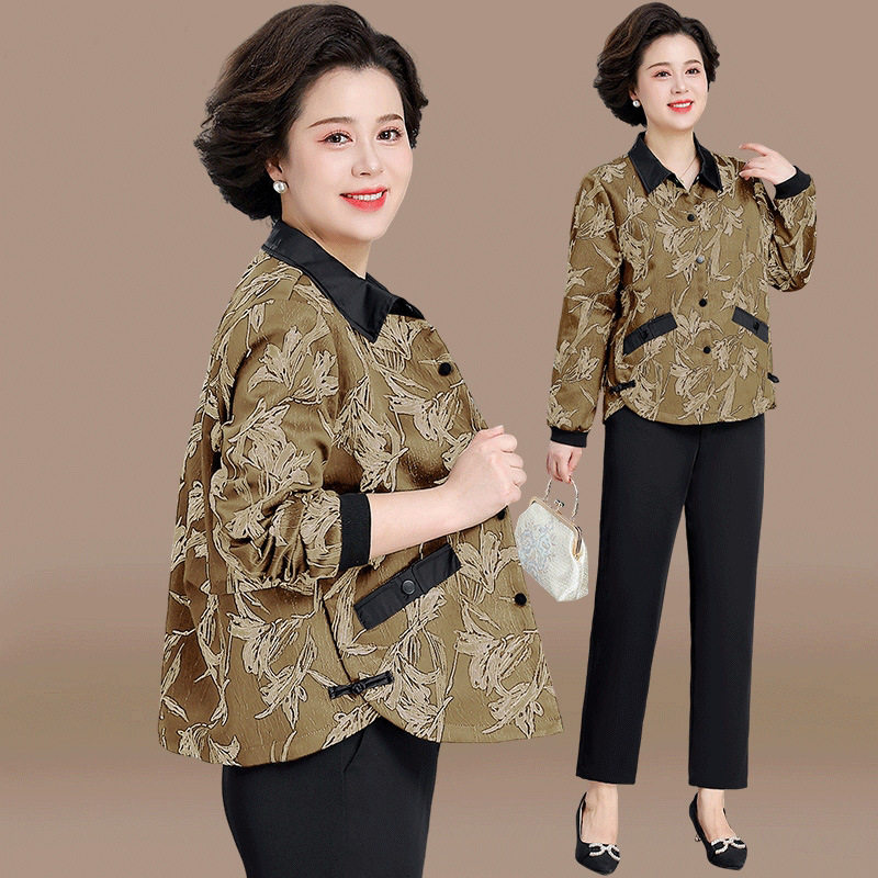 中老年妈妈秋装外套2024新款中年妇女上衣春秋贵夫人洋气长袖衬衫