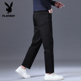 PLAYBOY防褪色九分牛仔裤男款黑色修身小脚直筒弹力秋季男士裤子