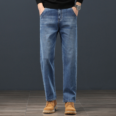 宽松直筒高腰九分牛仔裤男