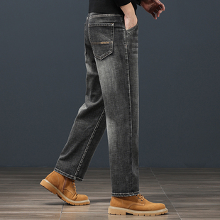 九分牛仔裤男士直筒宽松中老年爸爸装矮个子高腰烟灰春秋新款男裤