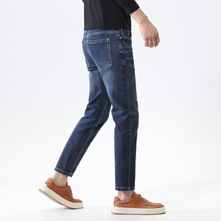 高端九分裤男款修身小脚秋冬新款矮小个子显高弹力蓝色牛仔裤男士