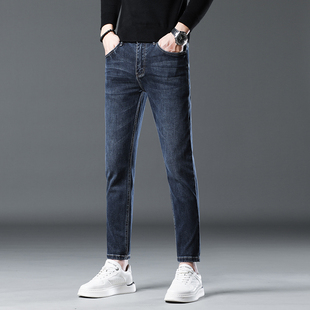 2025秋冬新款九分牛仔裤男修身小脚瘦小个子加绒加厚弹力男士裤子