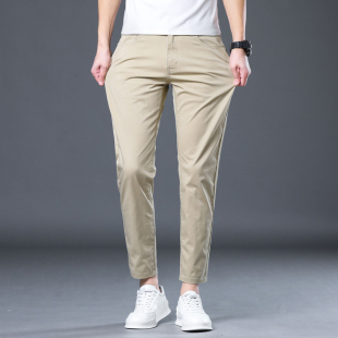三防休闲牛仔裤男士修身小脚165矮小个子夏季薄款卡其色九分裤男