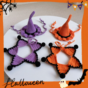 圣诞节宠物帽子围巾套装猫咪狗狗围脖毛线围嘴口水巾鬼怪项圈头饰