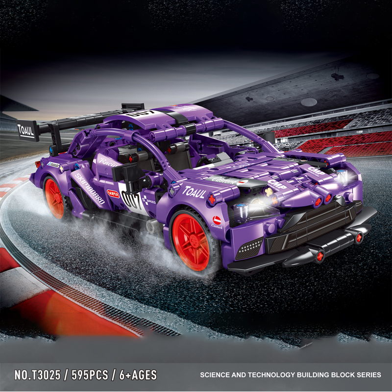 泰高乐积木T3025跑车GTR赛车模型益智男孩玩具拼插拼装回力科技组