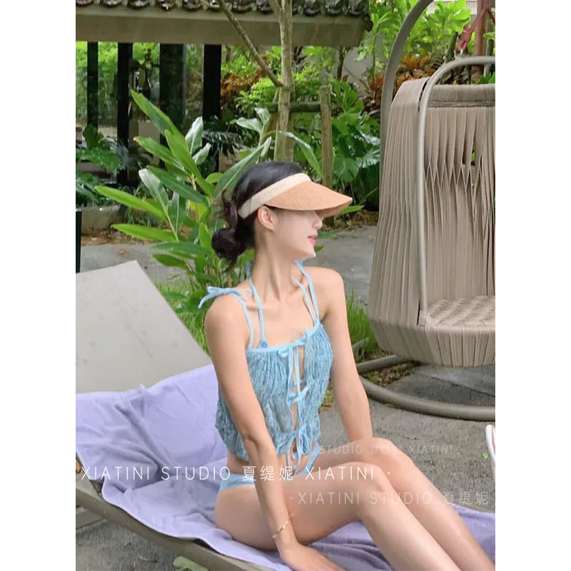 泳衣女2024新款比基尼三件套裙式泡温泉度假风分体纯欲高级感防晒