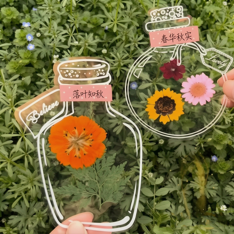 干花书签diy材料瓶子里的秋天收集树叶植物标本塑封膜春天小学生