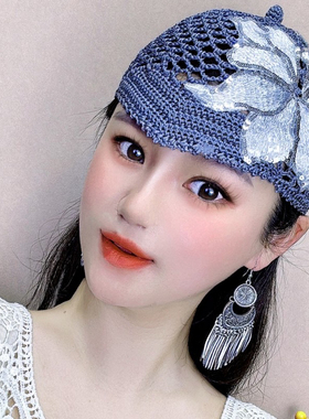 夏薄款女帽遮白发手工镂空帽子