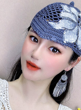 夏薄款女帽遮白发手工镂空帽子