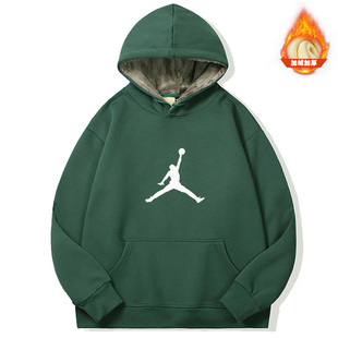 秋冬季男生篮球运动休闲加绒连帽卫衣潮流宽松百搭外套男上衣服