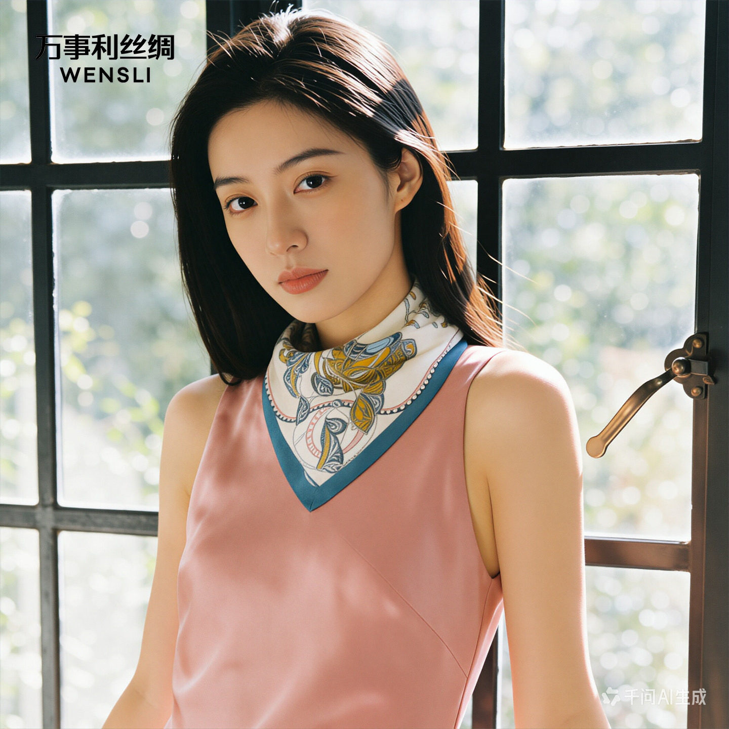 万事利新款100%真丝丝巾女百搭双面印花桑蚕丝小方巾礼物西域赞马