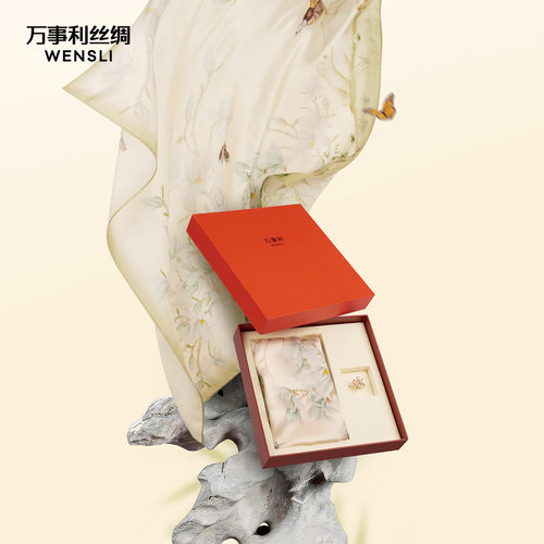 万事利十二花神系列100%桑蚕丝真丝丝巾送长辈中方巾丝巾扣礼盒