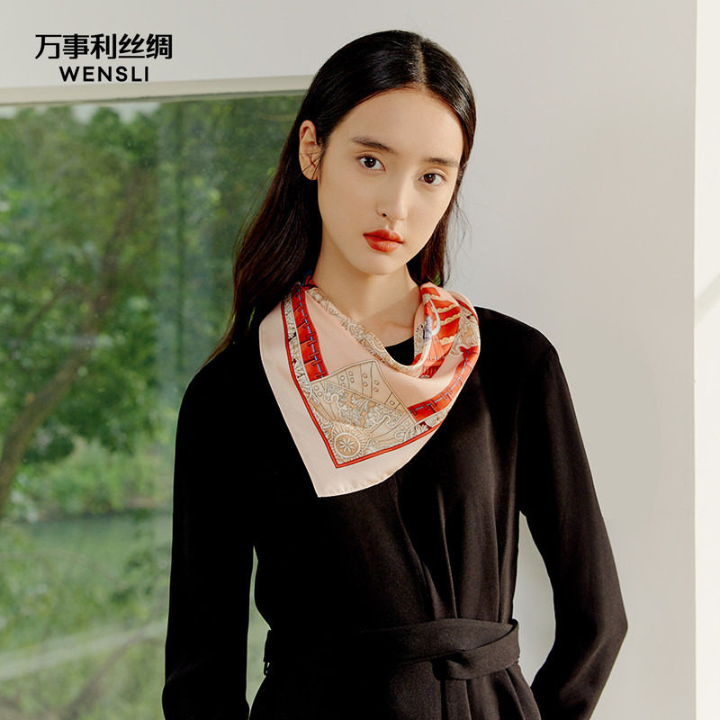 万事利真丝丝巾女百搭小丝巾桑蚕丝领巾搭配衬衫礼物小方巾木兰辞