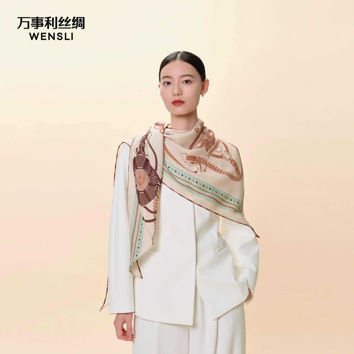 万事利2026新款真丝羊毛三角围巾桑蚕丝空调披肩丝羊毛围巾女韵想