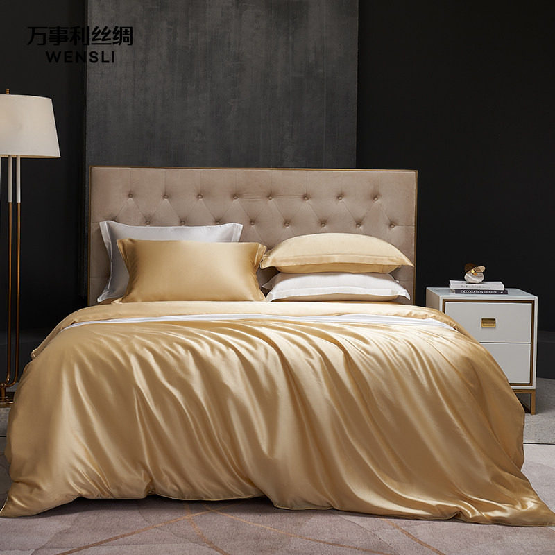 万事利湖光秋月真丝床品四件套桑蚕丝床单被套丝绸四季款乔迁礼物