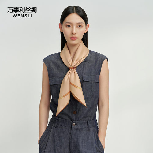 万事利26春夏新品真丝丝巾手工卷边中方巾披肩女礼盒装永恒之境