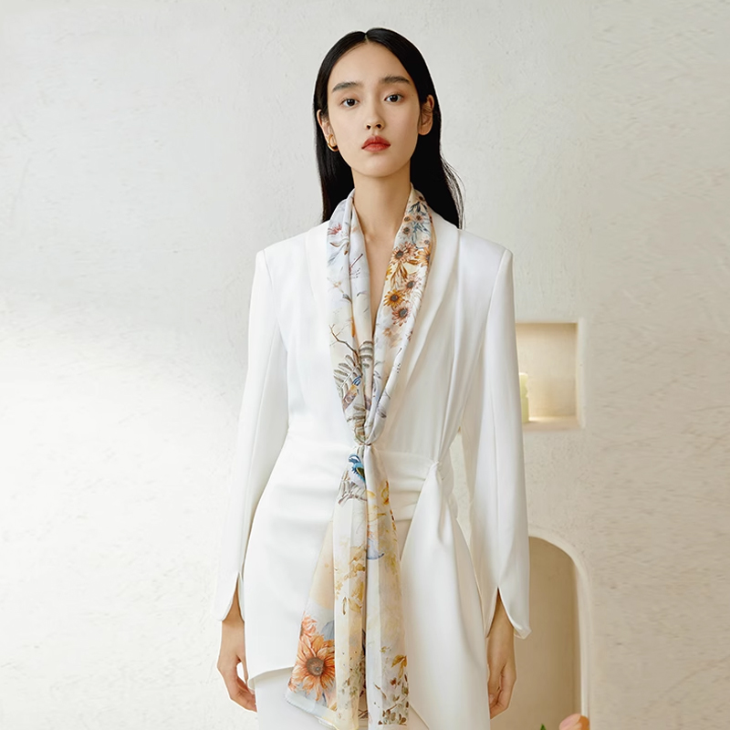 万事利桑蚕丝真丝丝巾女夏季披肩纱巾杭州送礼妈妈长巾--花漾年华