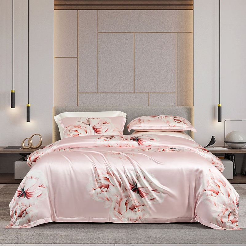 万事利新款100%桑蚕丝四季通用真丝四件套枕套床单被套-晓露凝香