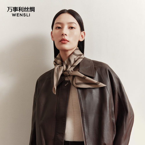 万事利26春夏新品真丝桑蚕丝丝羊毛65CM围巾送妈妈礼盒礼物长久时