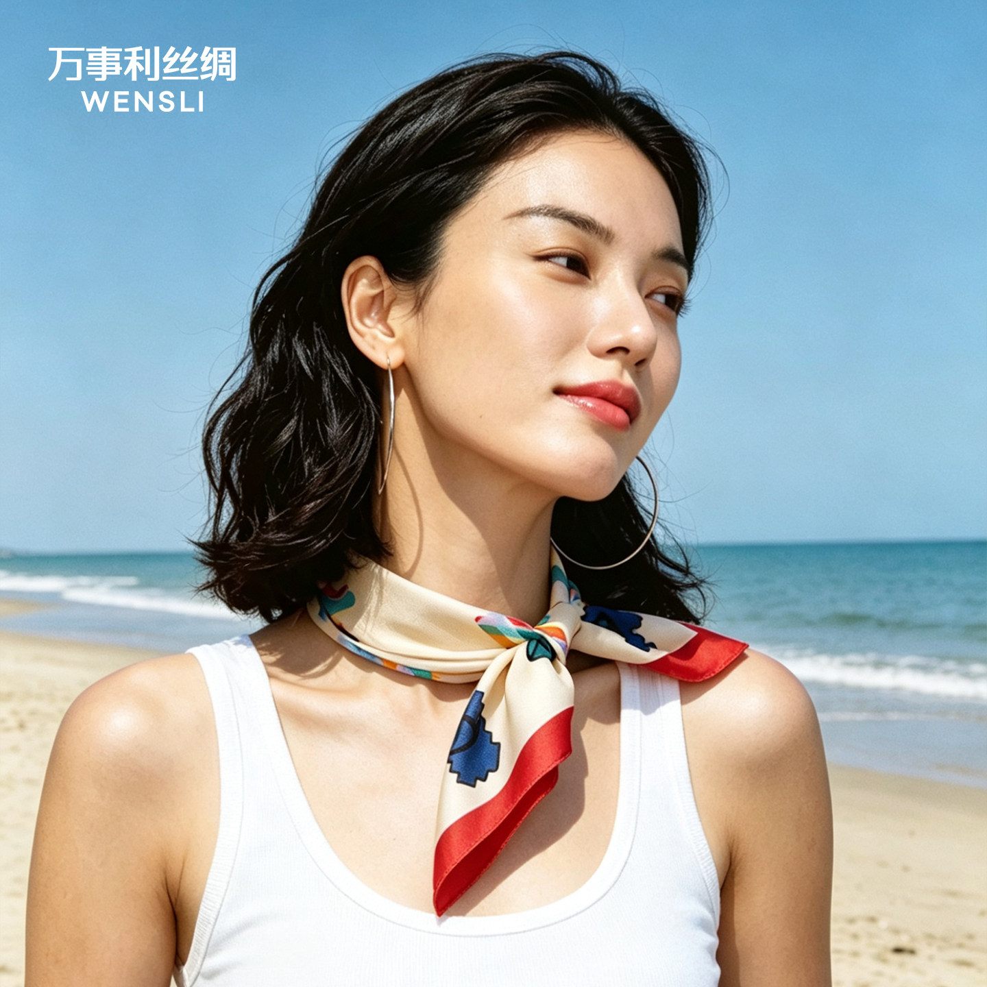 万事利春夏新品100%桑蚕丝真丝丝巾双面印花小方巾SHINE系列-引力