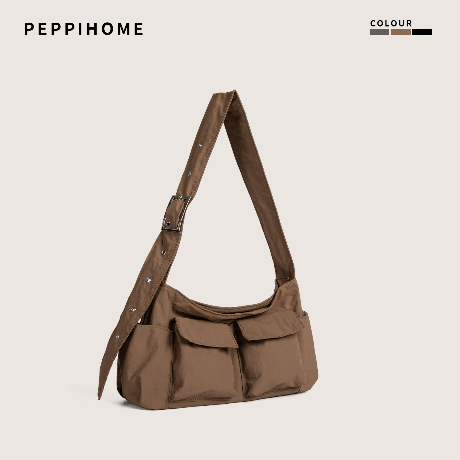 PEPPIHOME 韩系2026新款多口袋尼龙腋下包通勤百搭单肩包女款手提,箱包皮具/热销女包/男包,腋下包,淘宝优惠券,粉丝福利购,淘宝优惠卷