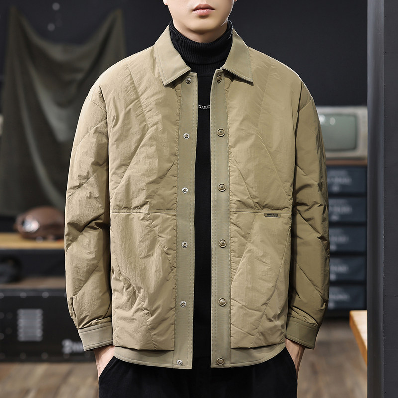 美式复古轻薄羽绒服男2025冬季新款90白鸭绒加厚保暖衬衫羽绒外套
