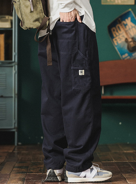 秋季日系潮牌机能工装裤男新款加绒直筒裤宽松青少年休闲裤伐木裤