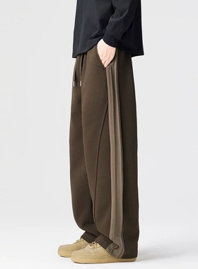 美式重磅运动卫裤男士休闲裤加厚秋冬新款男生裤子直筒宽松阔腿裤