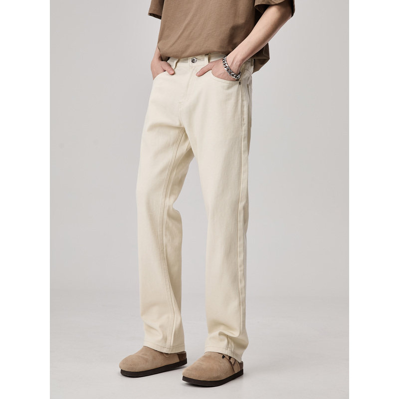 ALLIN 高级感直筒杏色牛仔裤男潮流百搭坠感长裤休闲复古美式裤子