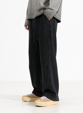 Ceecuz肤感重磅垂坠宽松运动裤男款秋冬新款直筒阔腿休闲长裤子