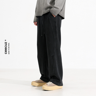 直筒阔腿休闲长裤 秋冬新款 子 男款 Ceecuz肤感重磅垂坠宽松运动裤