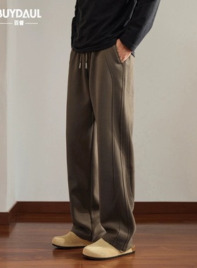 潮牌复古重磅休闲卫裤男士宽松直筒裤秋冬季加绒加厚阔腿运动长裤