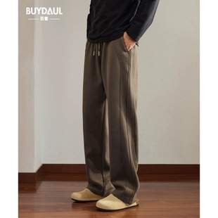 潮牌复古重磅休闲卫裤男士宽松直筒裤秋冬季加绒加厚阔腿运动长裤